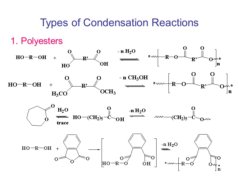 Types of Condensation Reactions 1. Polyesters